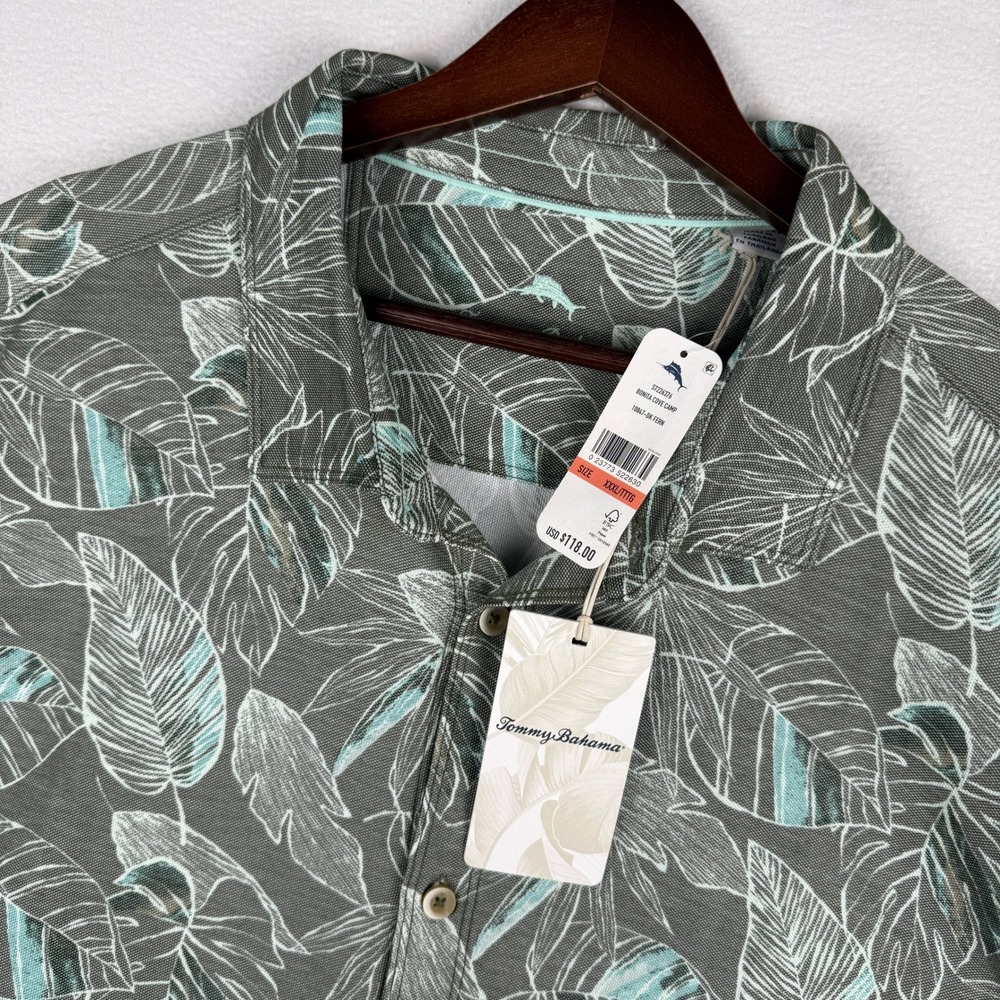 NWT Tommy Bahama Bonita Cove Camp Shirt Mens 3XL Dark Fern Green Leaf IslandZone